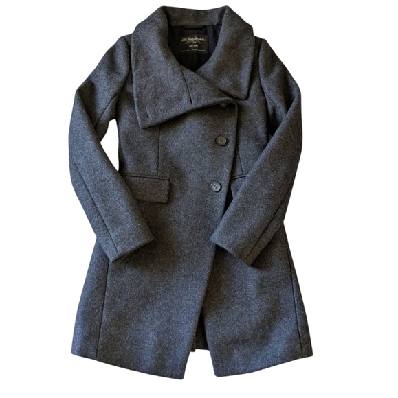 AllSaints Coat Gray Wool Asymmetric Button Fuse Coat Peacoat Winter Jacket 6 - Picture 3 of 8